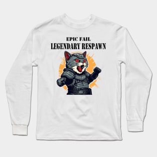 Epic Fail Legendary Respawn Cat Warrior Knight Gamer Gaming Long Sleeve T-Shirt